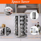 Revolving Spice Rack with 20 Jars, Rotating Spice Rack Organizer, Seasoning Organizer with Labels, Stainless Steel Spice Carousel for Kitchen Countertop, Cabinet
