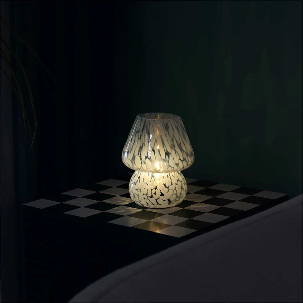 8" Blue Tortoise Glass Battery-Powered Mushroom Table Lamp