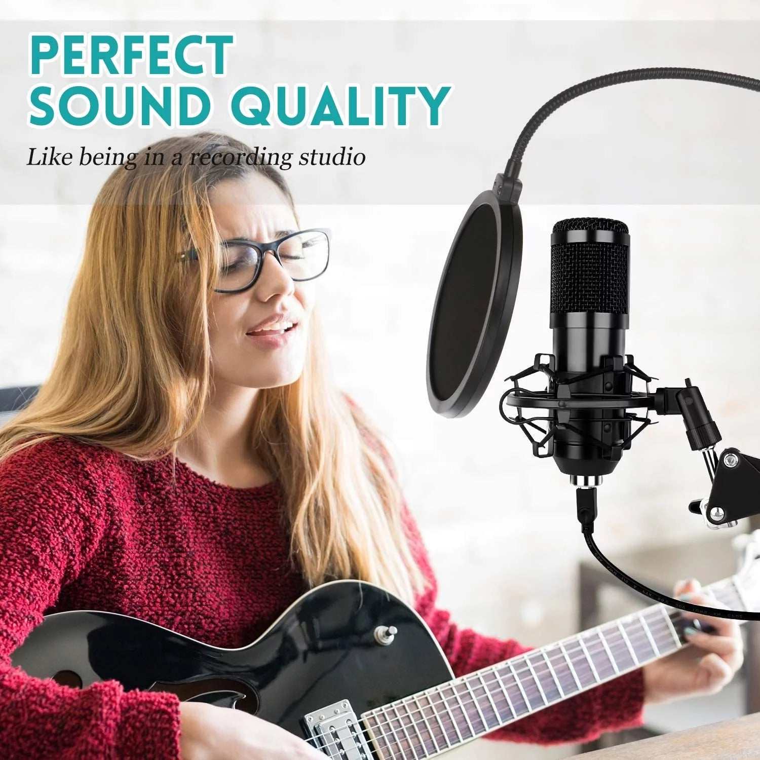 USB Podcast Microphone Kit, Professional 192Khz/24Bit Condenser Mic with Scissor Arm, Shock Mount, Pop Filter for PC Recording, Youtube, Streaming