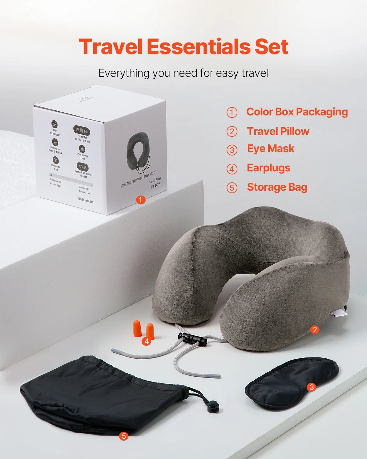 Journey Cushion, Neck Support for Trips, Enhanced Bamboo Charcoal Memory Foam Neck Cushion with Sleep Mask, Ear Plugs and Carry Pouch, Ideal for Airplane, Car, Home,And Lounger Use (Dark Gray)