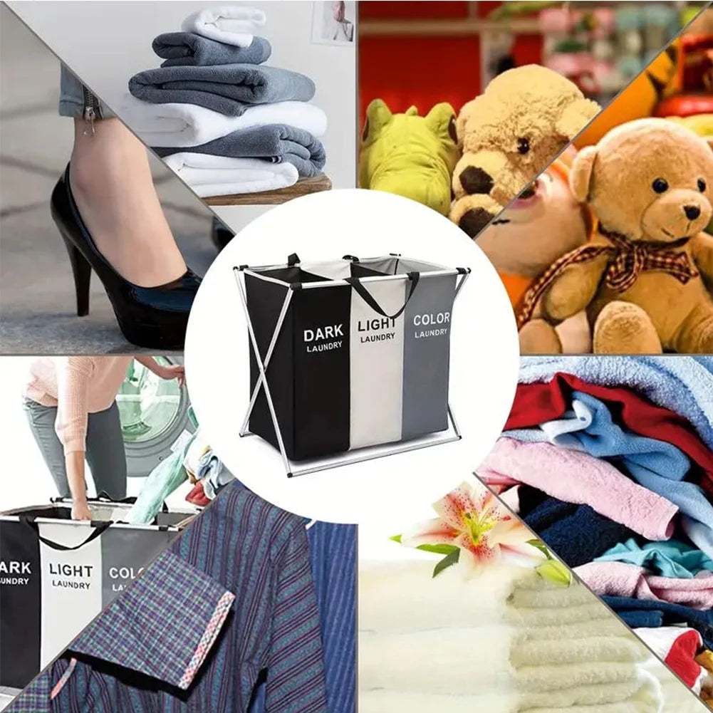 Laundry Hamper Sorter, 135L Foldable Laundry Basket with Lids, Large 3 Sections Laundry Bin Sorter, Waterproof Dirty Clothes Hamper Bag for Bathroom Bedroom,Washing Storage Bag,Blanket Storage