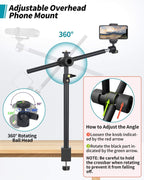 Overhead Camera Mount Desk Stand, Camera Arm Desk Mount Clamp Stand Wi