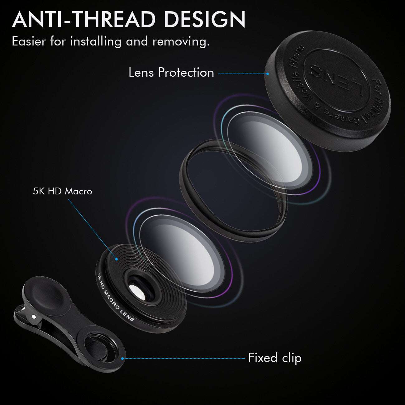 Professional 5K HD Phone Camera Photo Lens 20X Macro Lens Clip on Phone Kit Clip