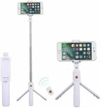 Compact foldable selfie stick tripod with Bluetooth remote and adjustable phone holder for smartphones
