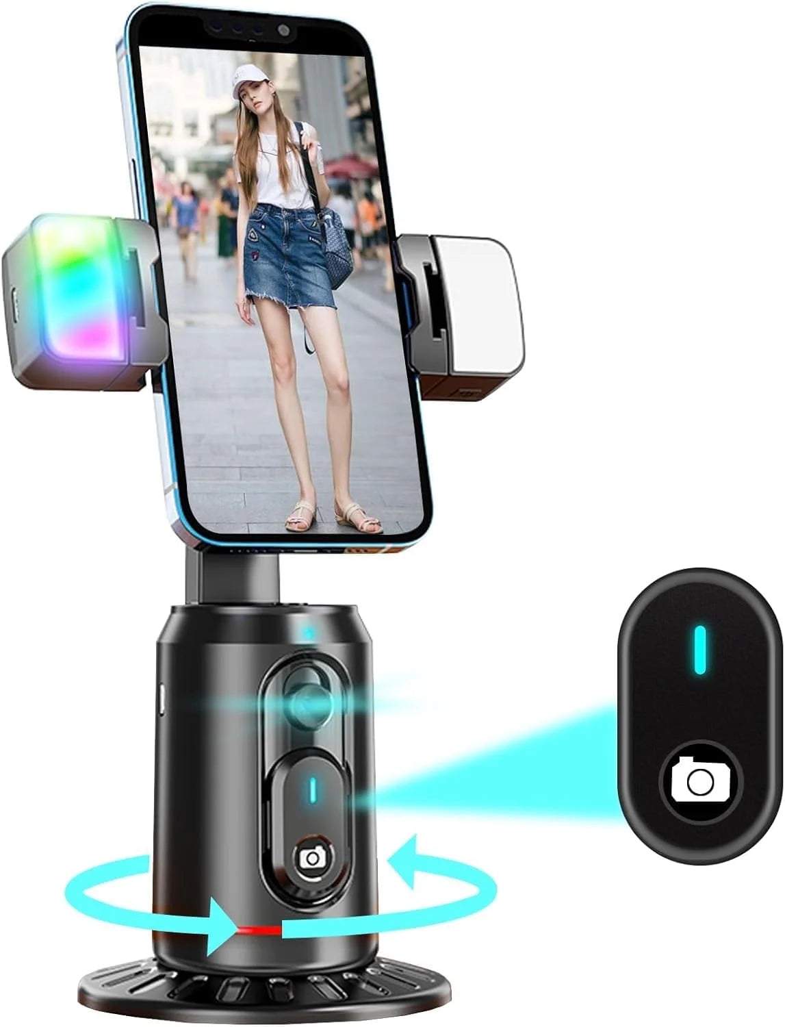 Trípode De Seguimiento Facial Automático, Soporte De Teléfono Con Seguimiento Automático Giratorio De 360° AI Smarts, No Se Requiere Aplicación, Soporte De Cámara Con Control Remoto Y Luces De Relleno RGB, Soporte De Disparo Recargable Para Grabación De Video En Vivo Tiktok