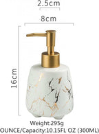 White marble ceramic hand soap dispenser with pump for bathroom and kitchen countertop decor