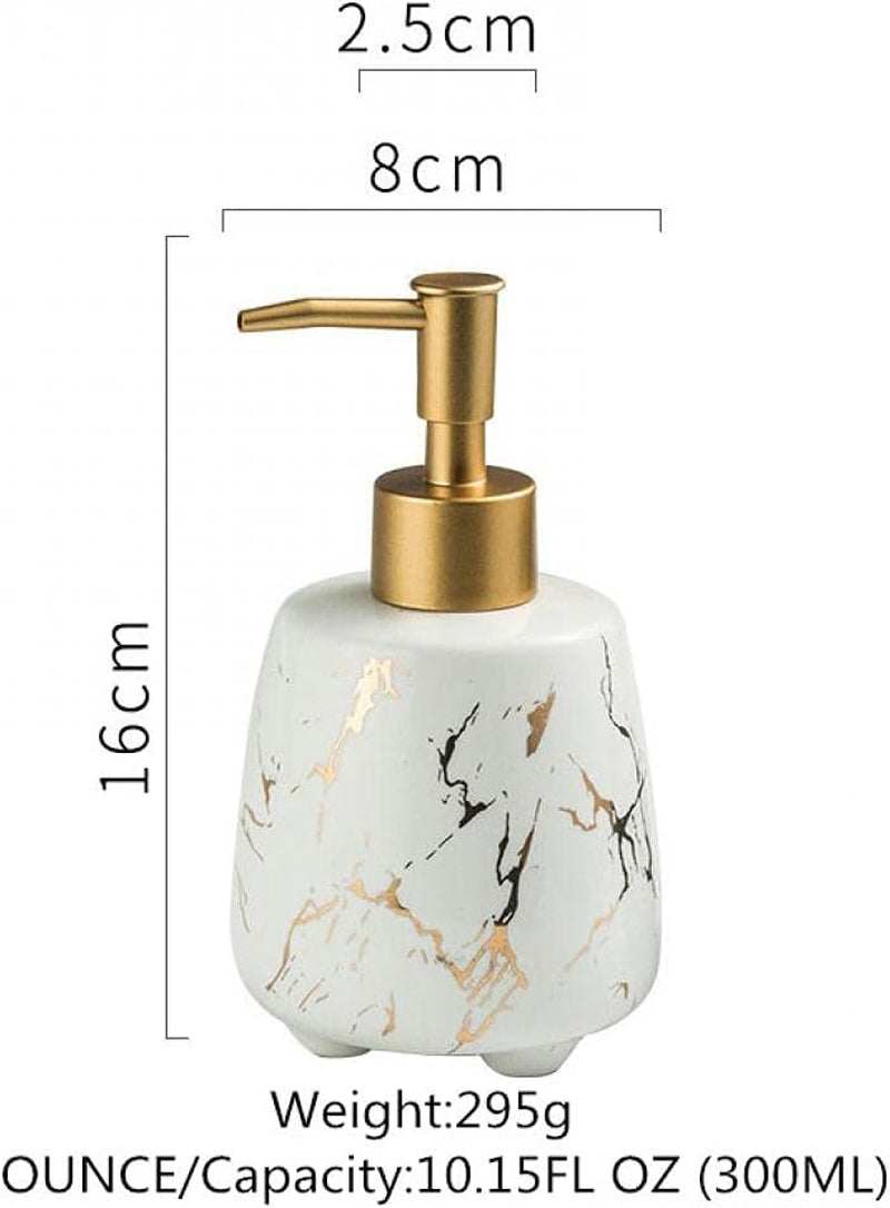 Hand Soap Dispenser Marble Dish Soap Dispenser Countertop Hand Lotion Pump Bottles Ceramic Lotion Container Refillable Liquid Hand Soap Jar Shower Dispenser for Bathroom Kitchen Décor (White)