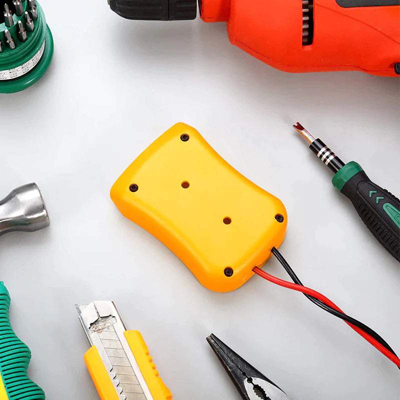 Power Connector DIY Battery Adapter Holder Dock for Dewalt 18V/20V Max Battery in yellow with cables and locking mechanism