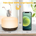 500Ml Essential Oil Diffuser with 6*10Ml Essential Oils Set, Black Woodgrain Aroma Air Humidifier with Remote Control for Bedroom Home Office, Waterless Auto Shut-Off