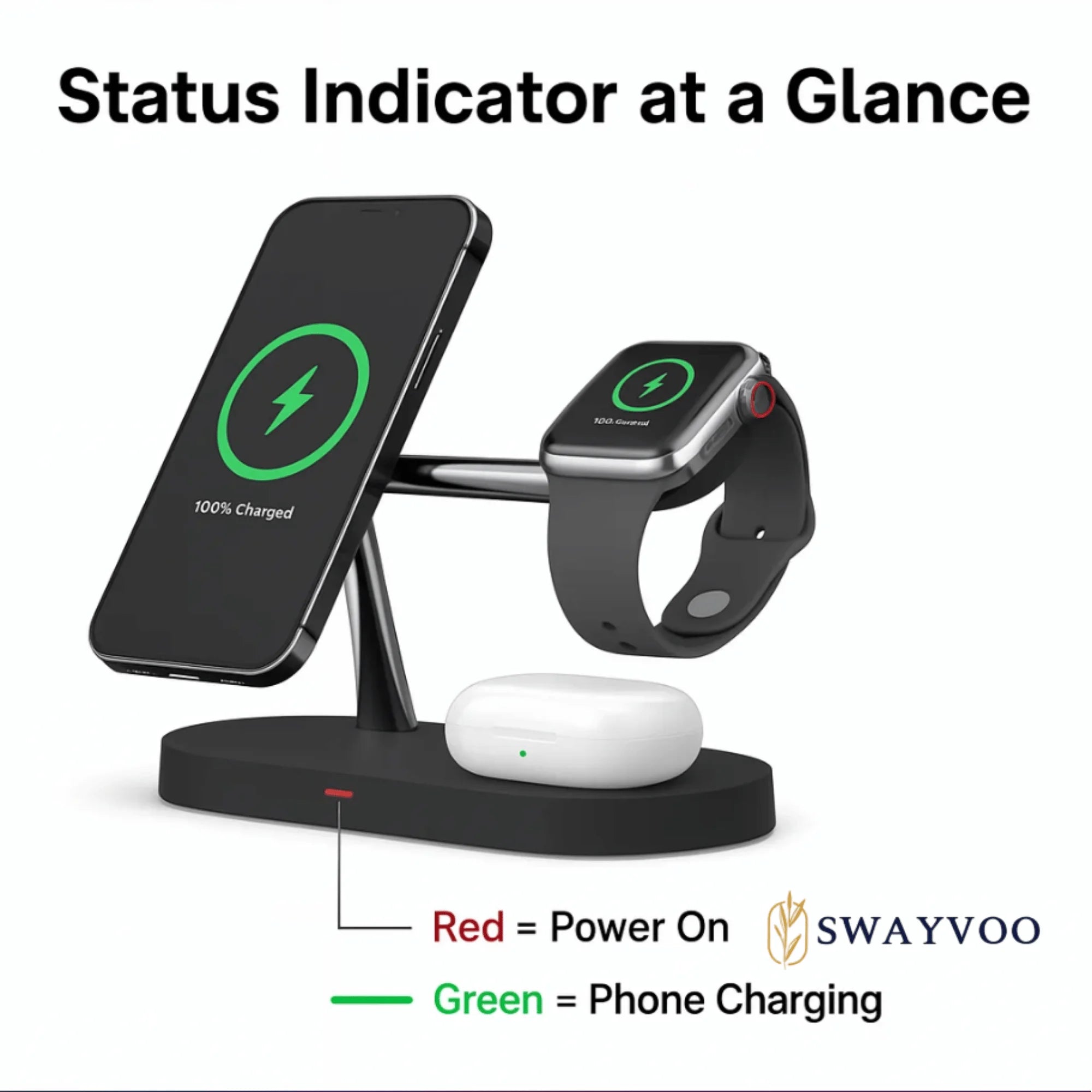 3-In-1 Wireless Charging Station — 15W Fast Charger for Iphone 17 16 15 14 13 12, Apple Watch, Airpods Apple Mutiple Devices
