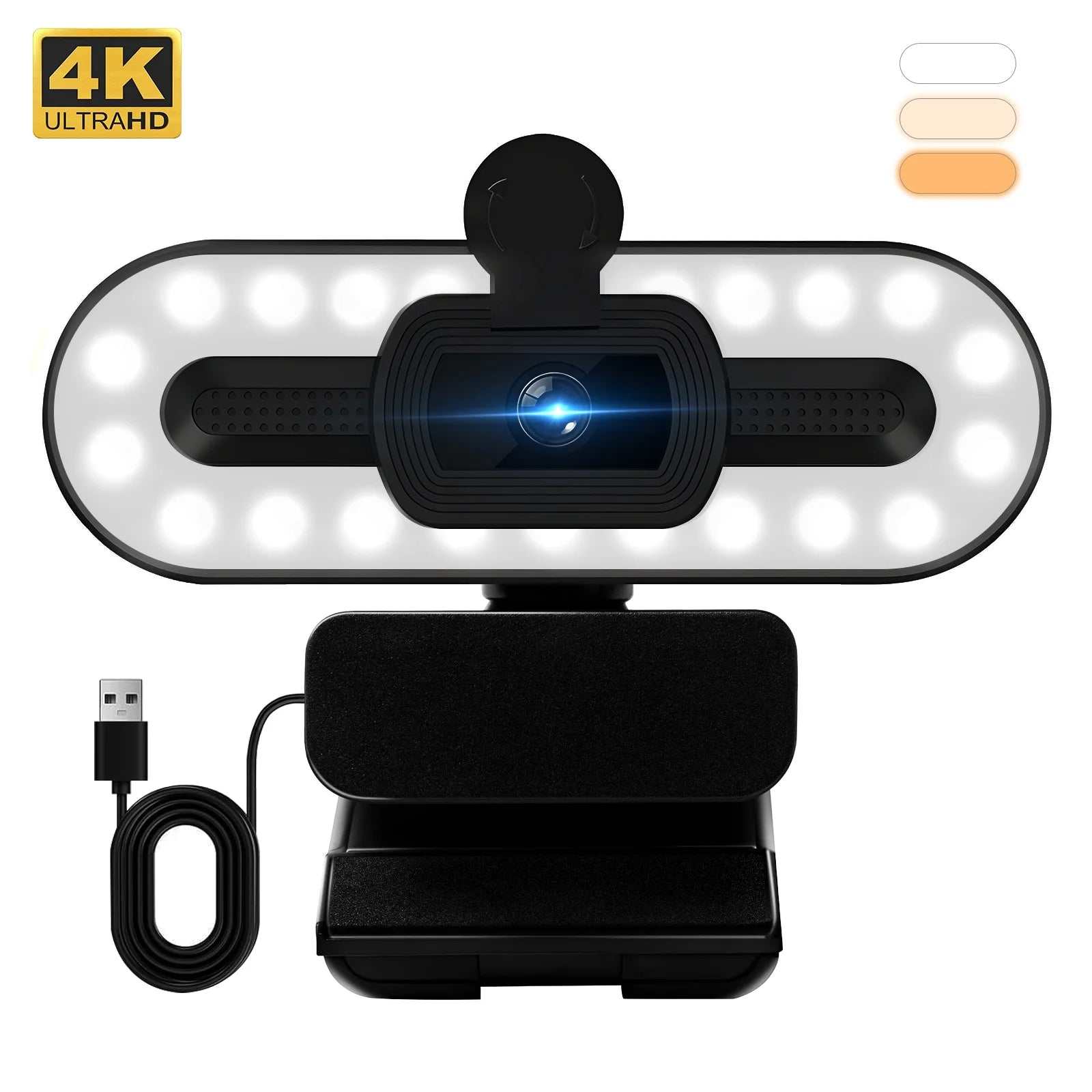 Webcam with Ring Light 4K HD USB Autofocus PC Webcam with Dual Mics for Xbox Laptop Computer Gaming Webcam