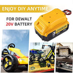 Yellow Power Connector DIY battery adapter holder dock for Dewalt 18V/20V Max battery with cables and connector slots