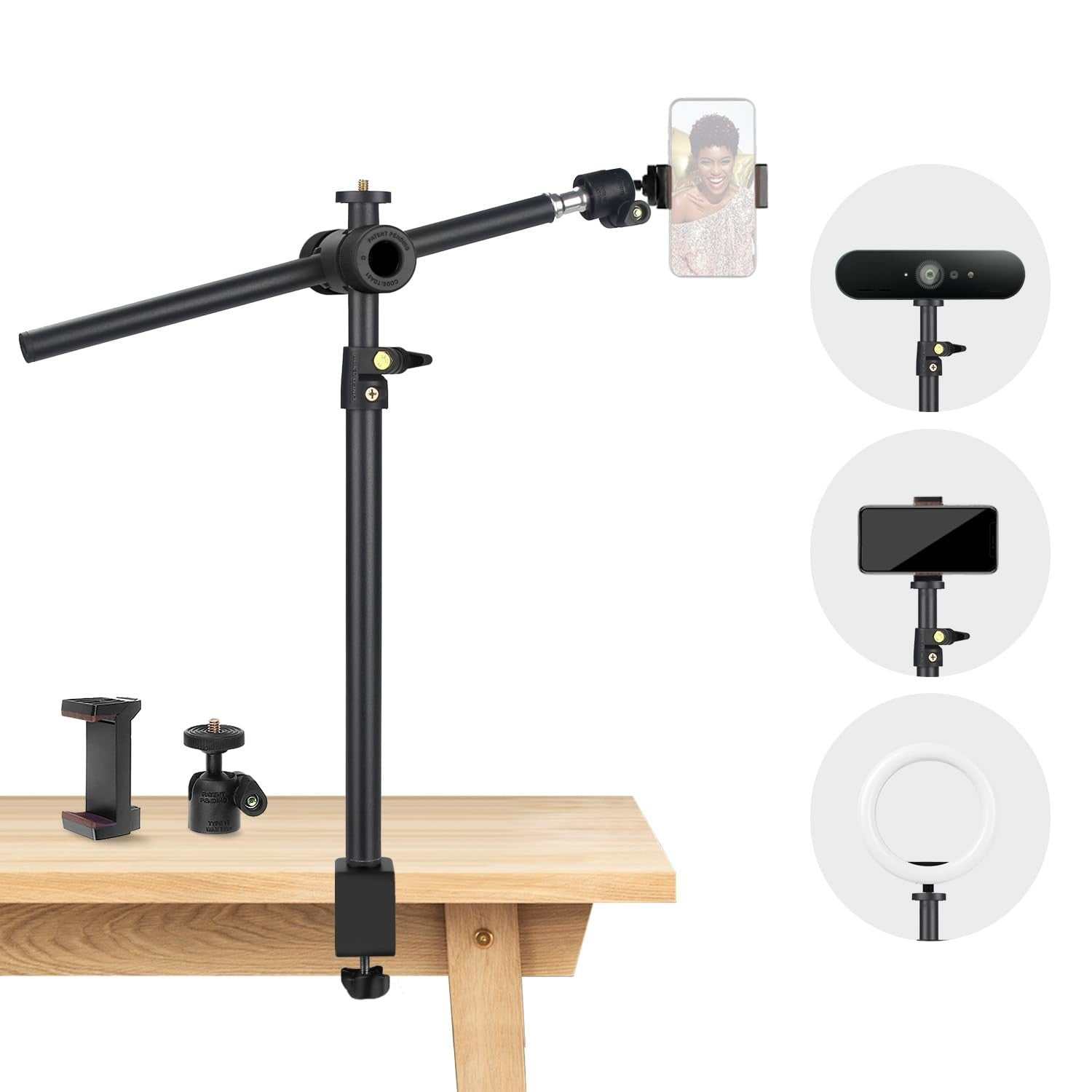 Overhead Camera Mount Desk Stand, Camera Arm Desk Mount Clamp Stand Wi