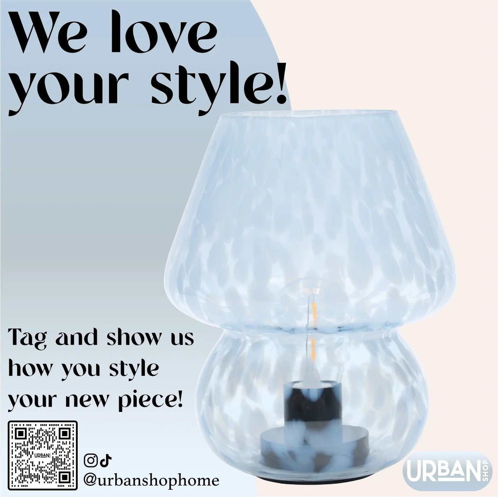 8" Blue Tortoise Glass Battery-Powered Mushroom Table Lamp