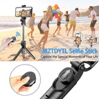 Extendable Bluetooth selfie stick with remote shutter and 360-degree rotation tripod for phones