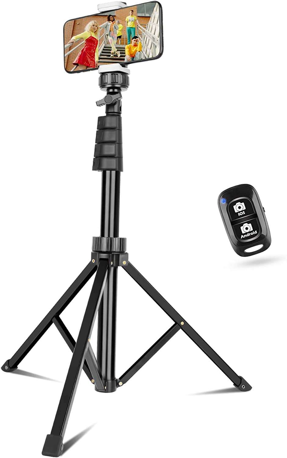 62" Phone Tripod & Selfie Stick, Extendable Cell Phone Tripod Stand with Wireless Remote and Phone Holder, Compatible with Iphone Android Phone, Camera