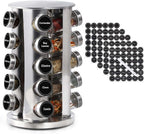 Revolving Spice Rack with 20 Jars, Rotating Spice Rack Organizer, Seasoning Organizer with Labels, Stainless Steel Spice Carousel for Kitchen Countertop, Cabinet