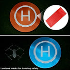 Orange and blue drone landing pad for DJI Mavic with reflective strips for day and night use