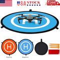 Orange and blue drone landing pad with reflective strips for night use, compatible with DJI Mavic Pro and other drones