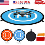 Orange and blue drone landing pad with reflective strips for night use, compatible with DJI Mavic Pro and other drones