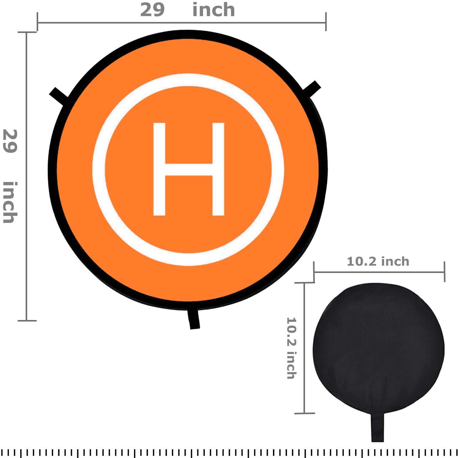 Orange and blue drone landing pad with reflective strips for DJI Mavic and other drones, foldable and durable nylon helipad