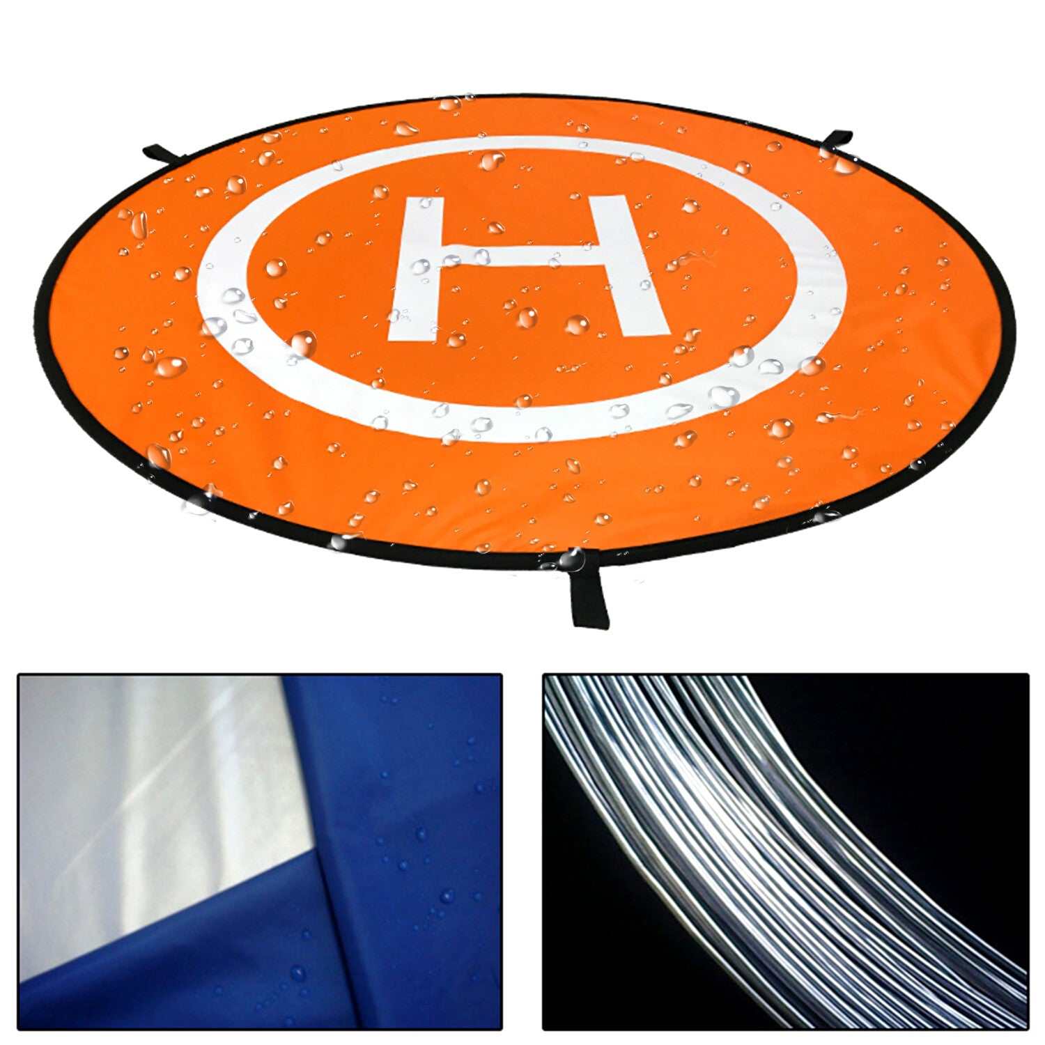 Orange and blue drone landing pad with reflective strips for DJI Mavic Pro and Zoom