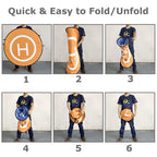 Orange and blue foldable drone landing pad with reflective strips for DJI Mavic and other drones
